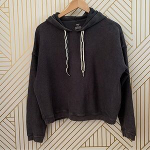 Aerie 100% Love Corded Hoodie cropped Black Charcoal Hooded ribbed corduroy S